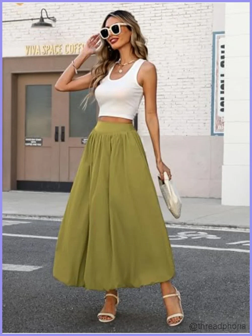 Bubble Maxi Skirt, Elastic Waist Puffy Hem A-Line with Pockets